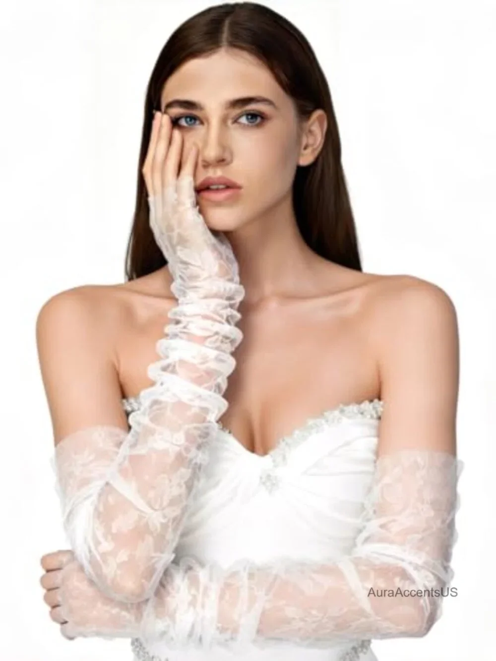 Lace Floral Gloves Fingerless Elbow Length Wedding Hand Accessories